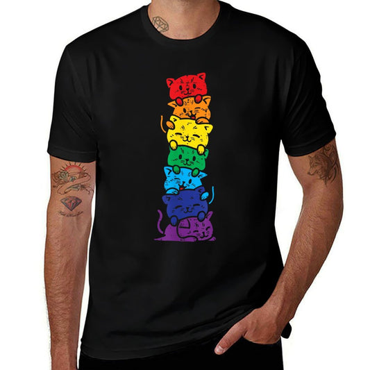 Cat Stack Rainbow Gay Pride Cute LGBT Animal Pet Lover Gift Summer-ready Fabric T-Shirt