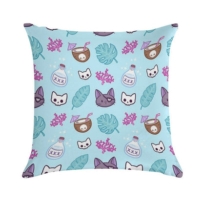 Pirate Cat  Turquoise  Nikury Soft Short Plush Fabric Throw Pillow