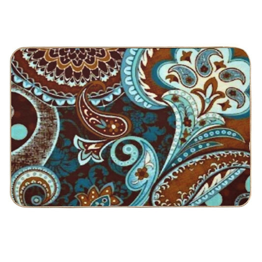 Turquoise Brown Vintage Paisley  Easy To Clean Bath Mat