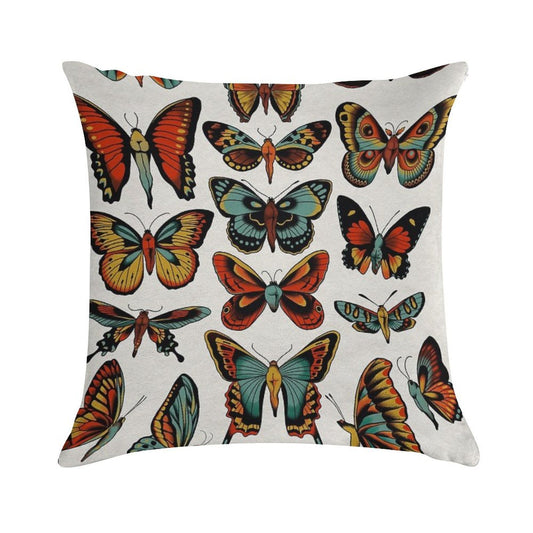 Butterflies Traditional Tattoo Flash Soft Skin-Friendly Throw Pillow