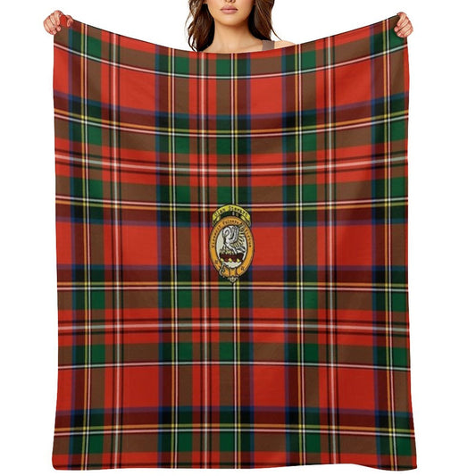 Stewart Scottish Tartan And Crest All-season Throw Blanket
