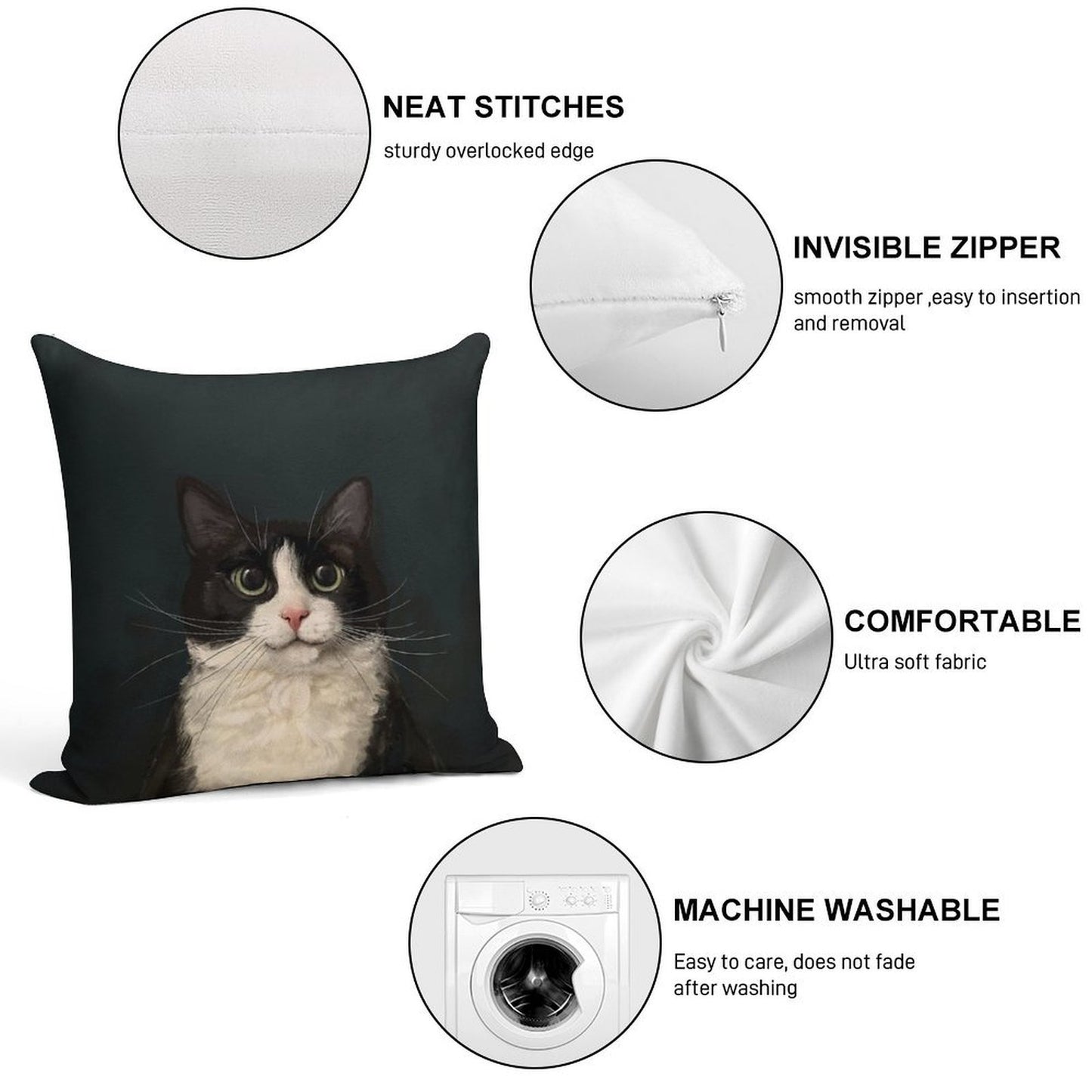 Tuxedo Cat Portrait Soft Ultra-Soft Texture Throw Pillow