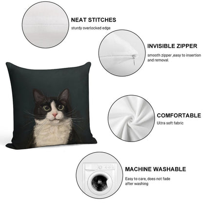 Tuxedo Cat Portrait Soft Ultra-Soft Texture Throw Pillow