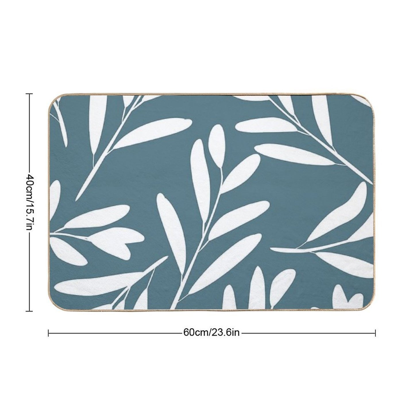 Floral Leaves Botanical Pattern, White on Teal  Multi-Purpose Bath Mat