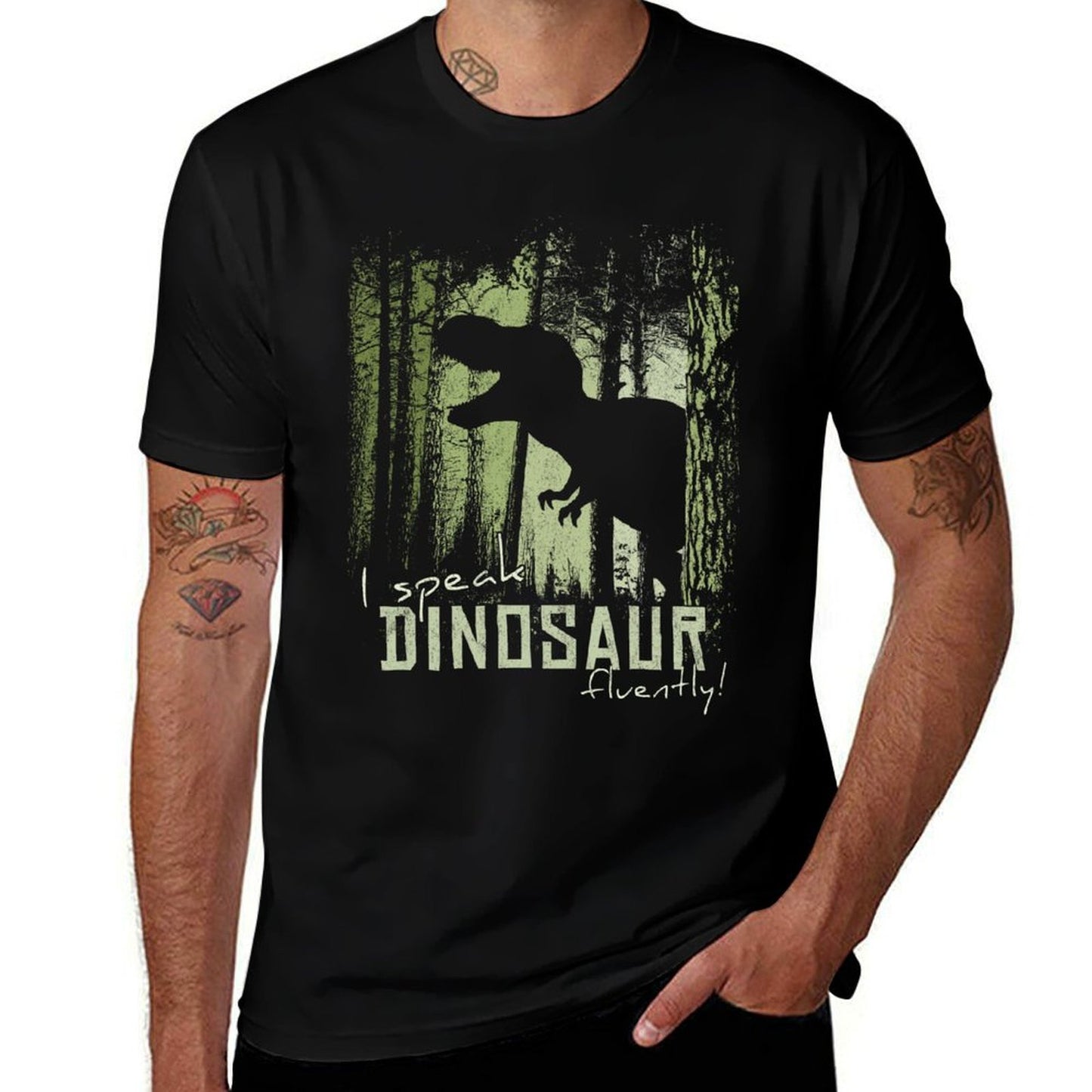 I Speak Dinosaur Fluently! T-Rex Shadow in Twilight Forest  Slim-fit Cut T-Shirt