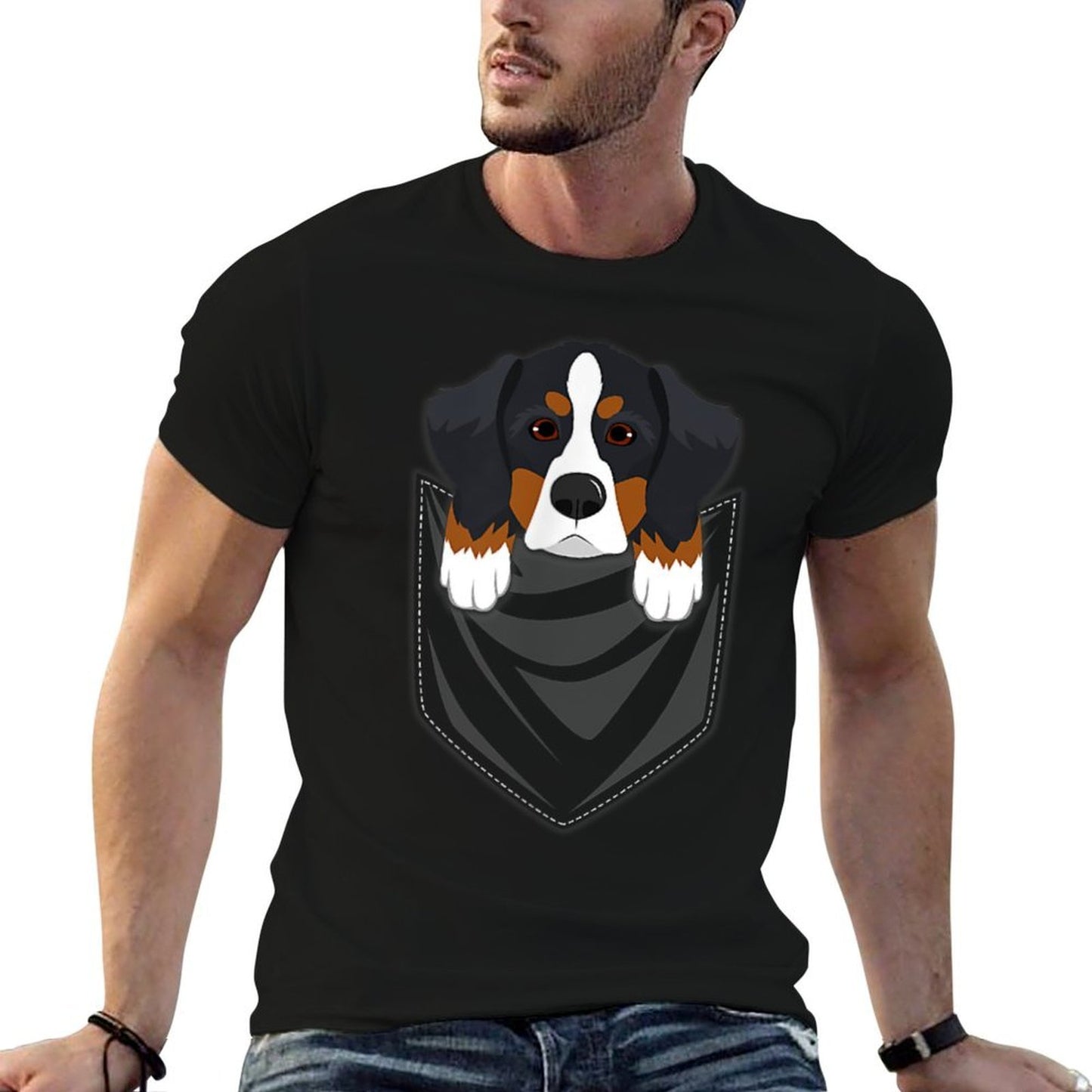 Bernese Mountain Dog Pocket Graphic Dog Gift  Wrinkle-resistant T-Shirt