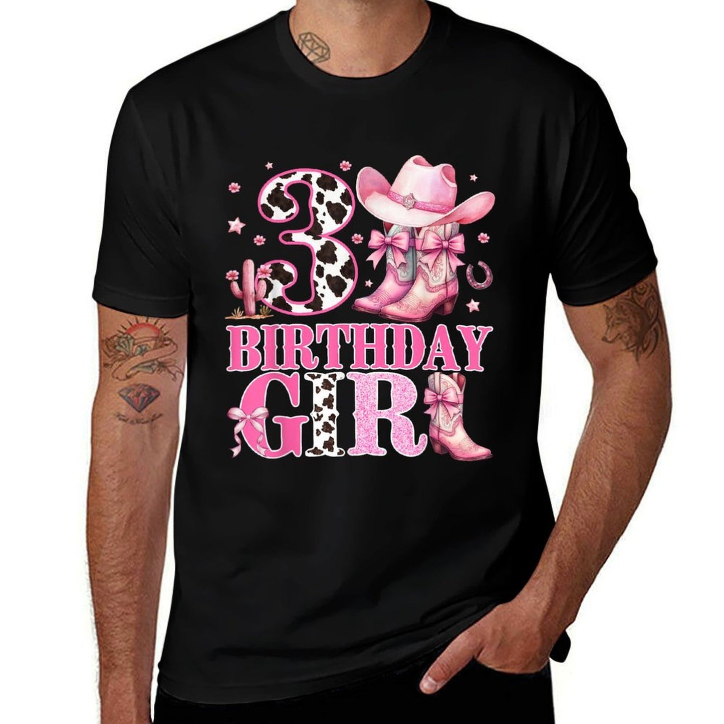 Kids 3rd Birthday Girl Rodeo Western Cowgirl Birthday Party  Ribbed Collar T-Shirt