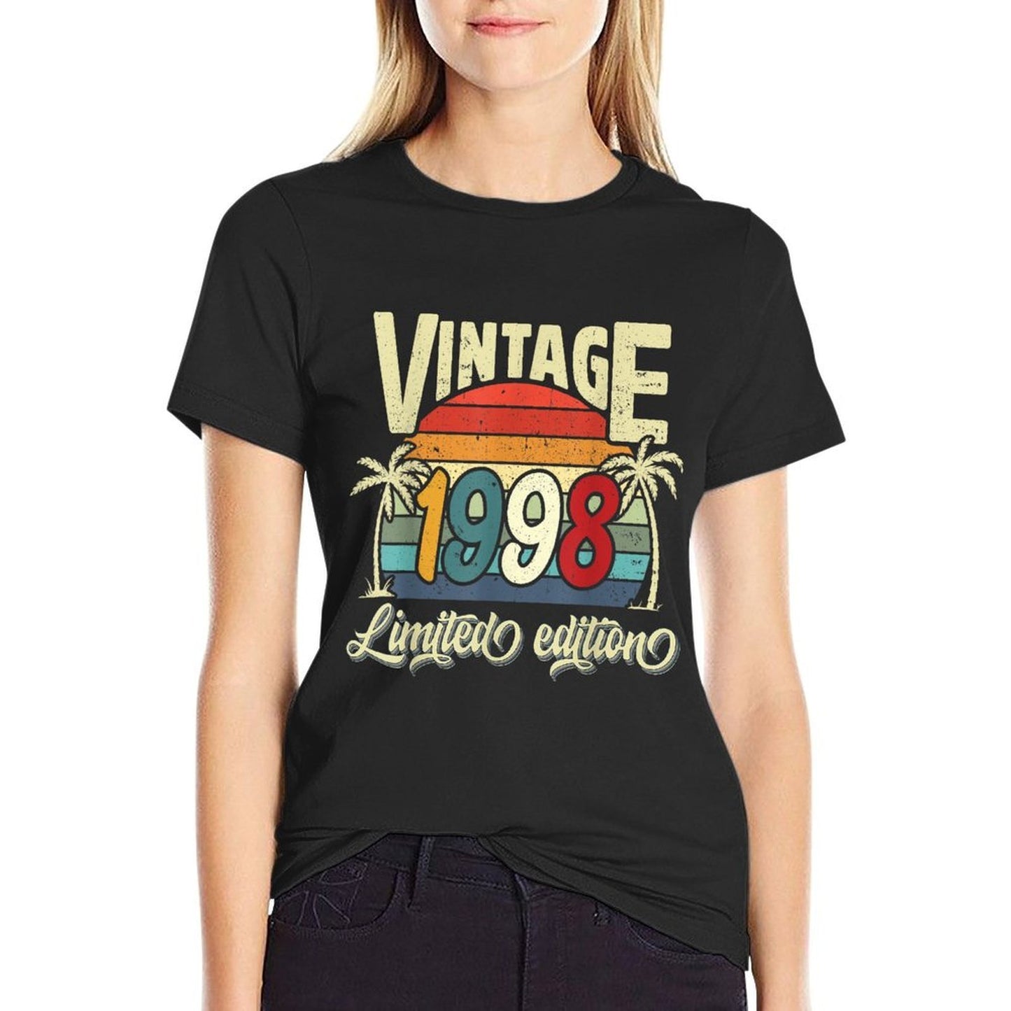 Vintage 1998 27th Birthday Limited Edition 27 Years Old Bday  Ribbed Collar T-Shirt