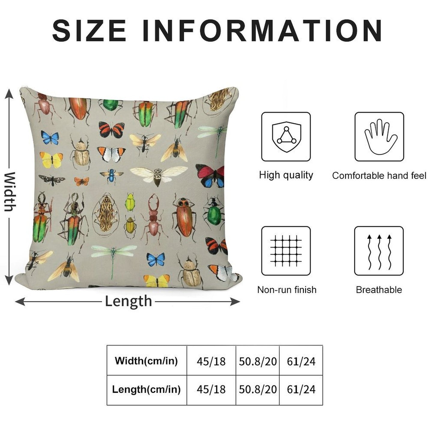 The Usual Suspects - Insects on Grey - Watercolour Bugs Pattern by Cecca Designs Soft High-Density Material Throw Pillow