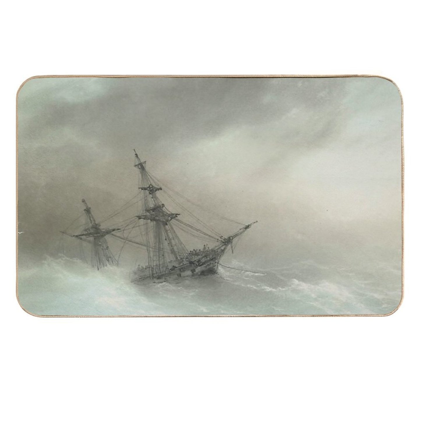 Ship In A Stormy Sea  - Ivan Konstantinovich Aivazovsky  Pet-Safe Bath Mat