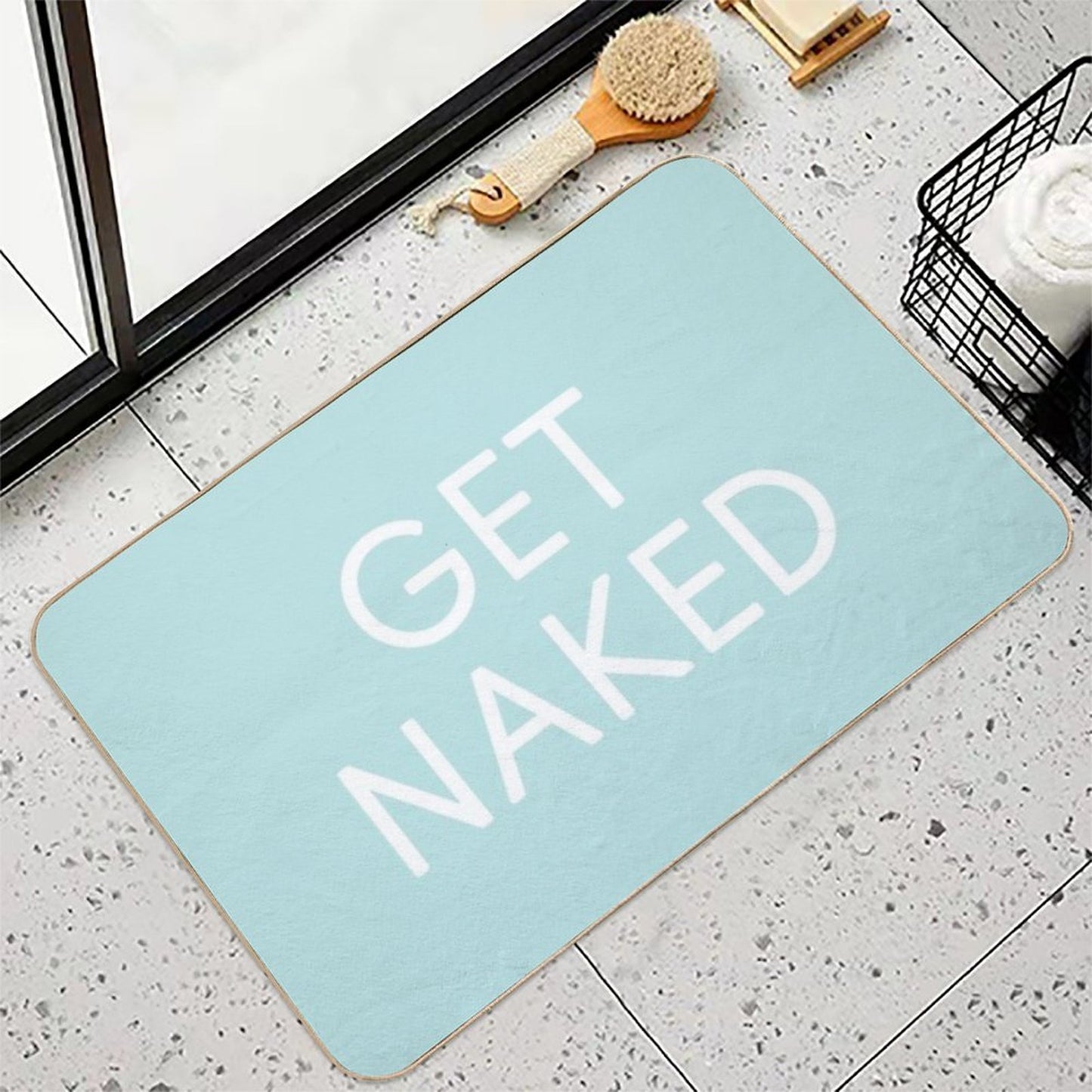 Get Naked - Pastel Teal Blue And White  Toxin-Free Bath Mat