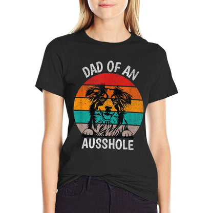 Funny Dad Of An Ausshole Australian Shepherd Aussie  Rolled Sleeves T-Shirt