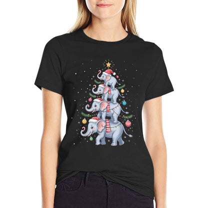 Funny Elephant Christmas Tree Santa Hat Xmas Lights  Soft T-Shirt