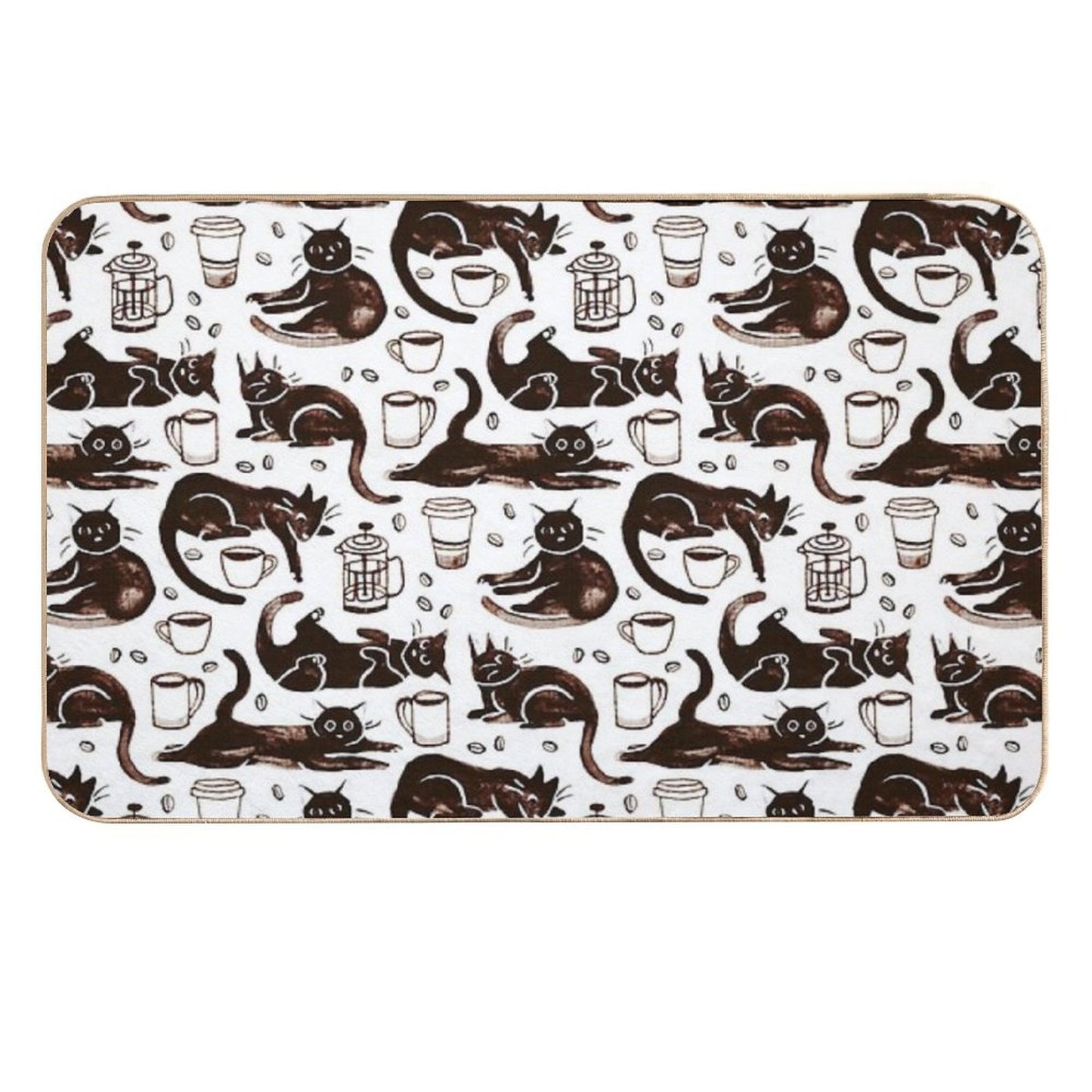 Gouache Black Cats & Coffee  Long-Lasting Bath Mat