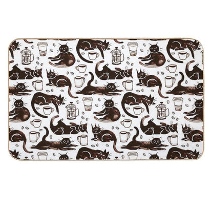 Gouache Black Cats & Coffee  Long-Lasting Bath Mat