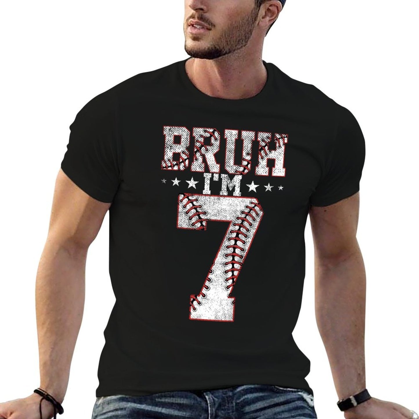 Kids Bruh 7th Birthday Baseball Bruh I'm 7 Year Old Birthday  Easy-care T-Shirt