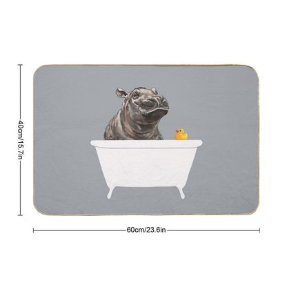 Baby Hippo in Bathtub Grey  Odorless Bath Mat