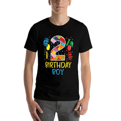 Kids 2 Birthday Boy Building Blocks 2nd Bday Boys Kids Toddler Comfortable T-Shirt
