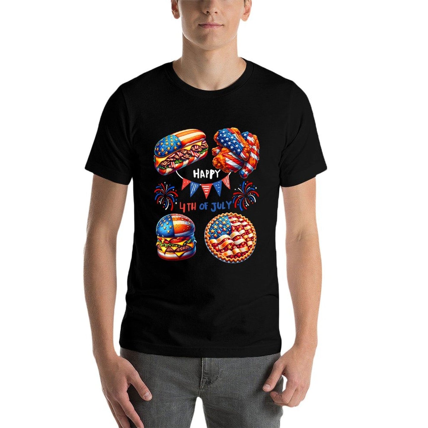 Philly Cheesesteak Buffalo Wings Cheeseburger 4July USA  Graphic-printed T-Shirt