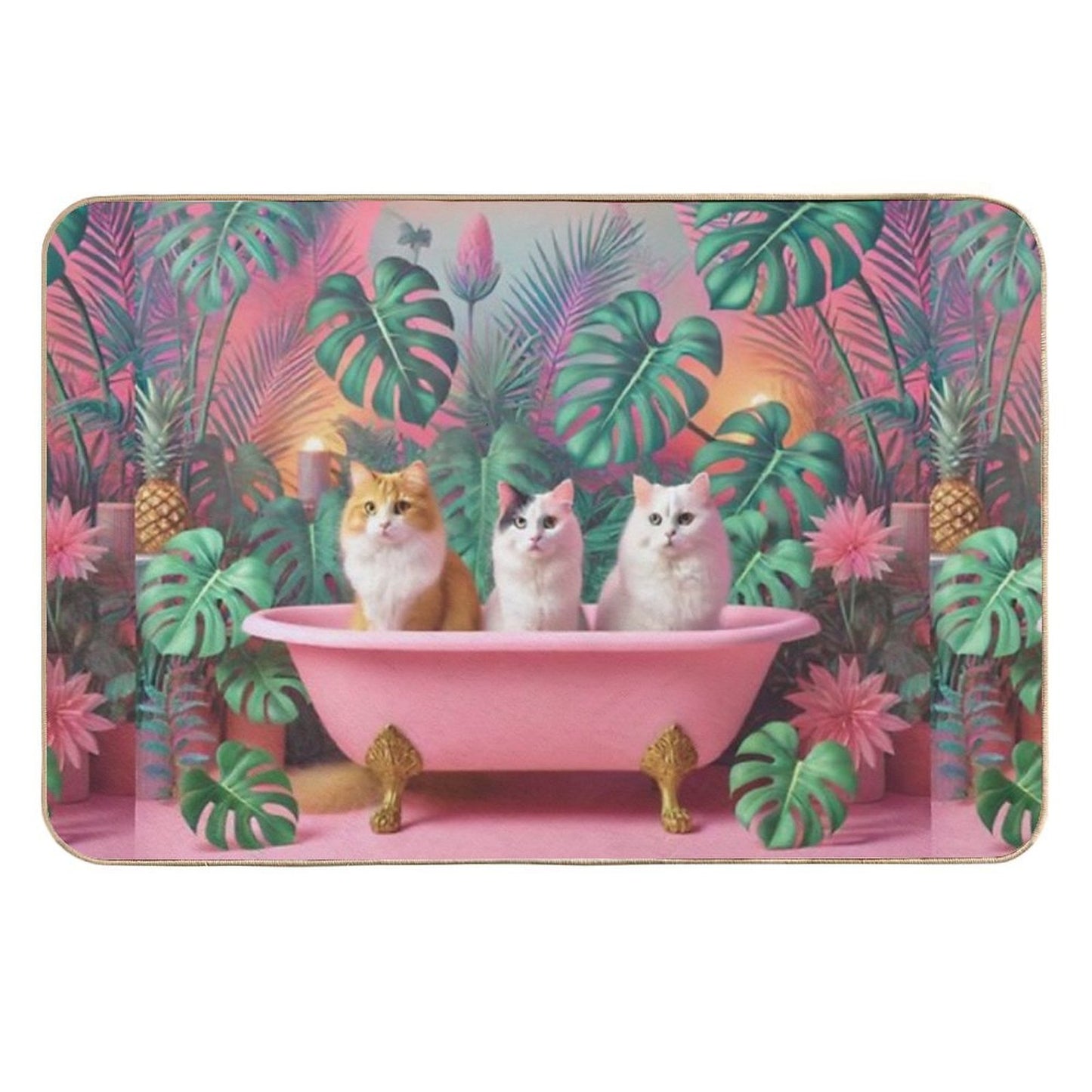 Cats Tropical Pink Bathtub Party  Multi-Purpose Bath Mat