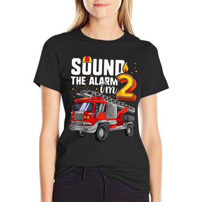 2 Years Old Firetruck, Birthday Toddler Firefighter  Heathered Texture T-Shirt
