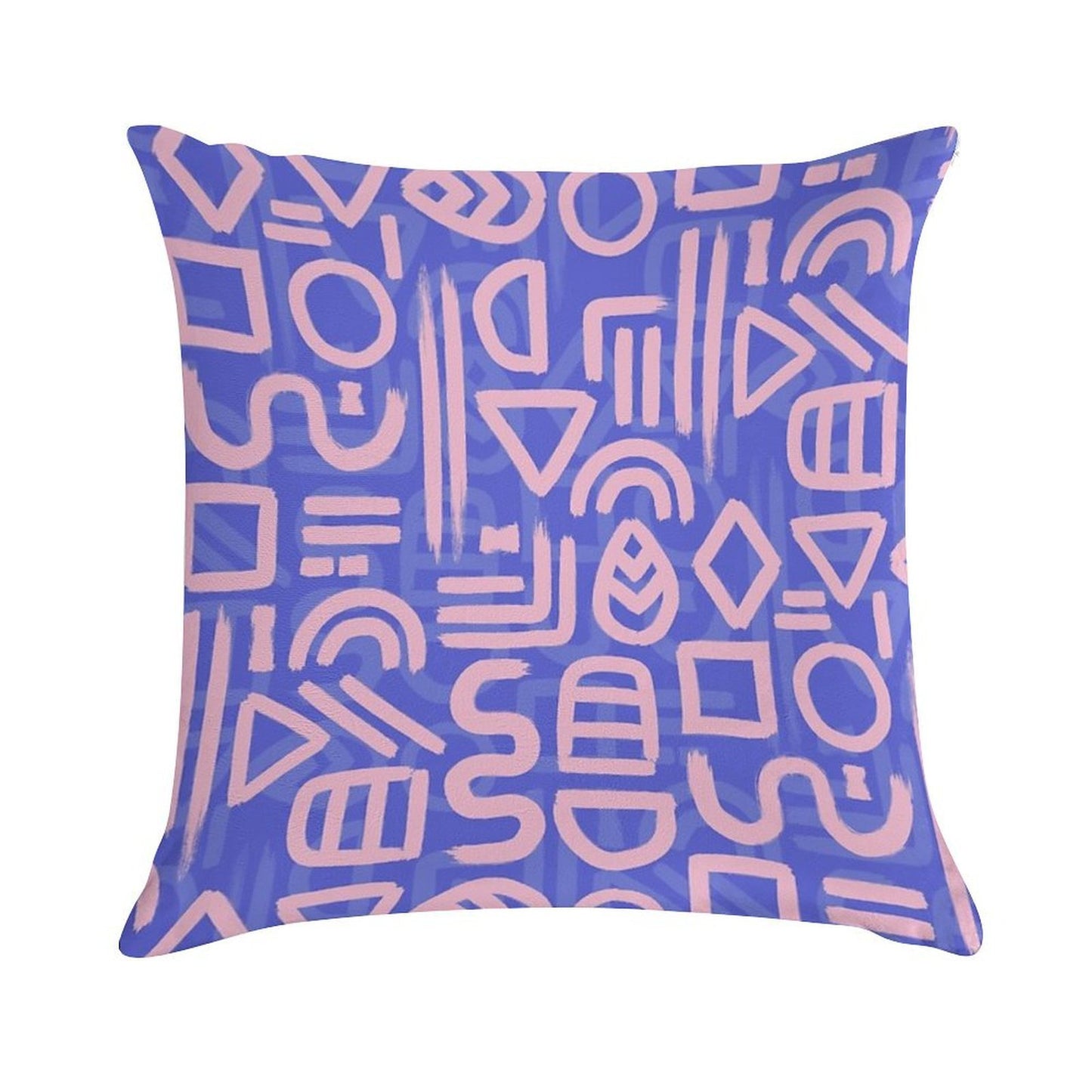Shapes And Glyphs - Bold Brushstroke Abstract in Pink And Blue Soft Durable Construction Throw Pillow