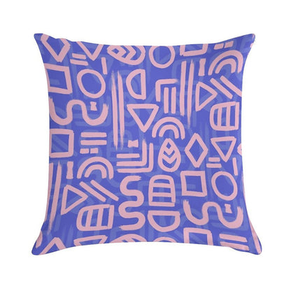 Shapes And Glyphs - Bold Brushstroke Abstract in Pink And Blue Soft Durable Construction Throw Pillow