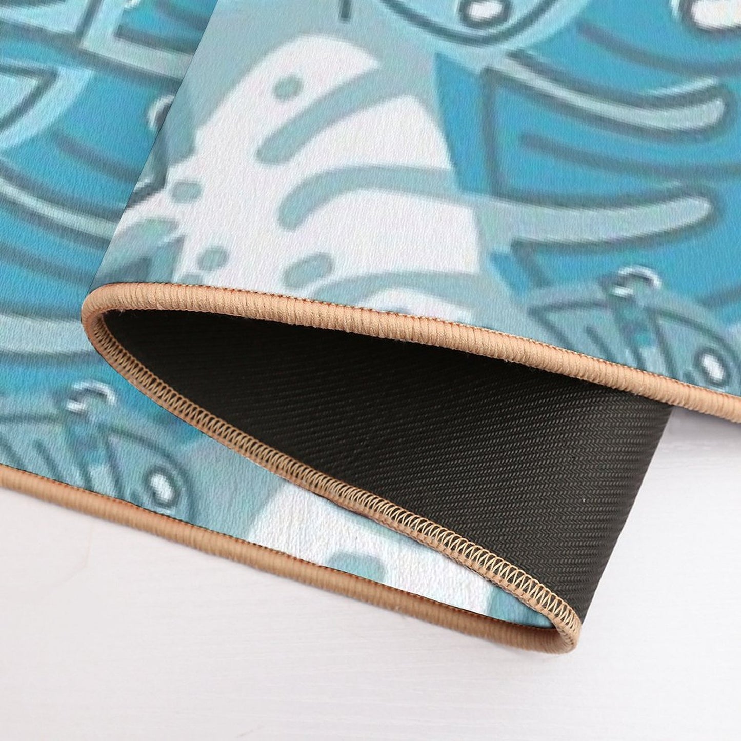 Pastel Blue Green Aqua Leaf Pattern  Odorless Bath Mat