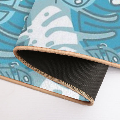 Pastel Blue Green Aqua Leaf Pattern  Odorless Bath Mat