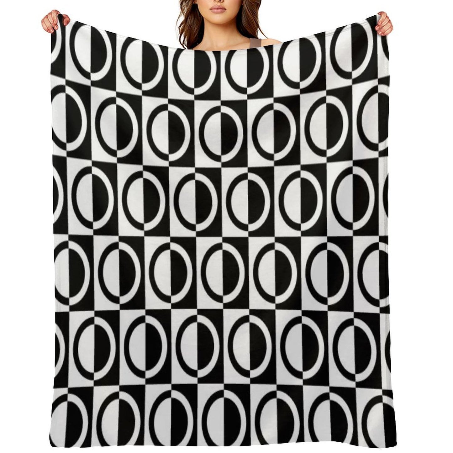 Black on White Circles And Squares Pattern Versatility Throw Blanket