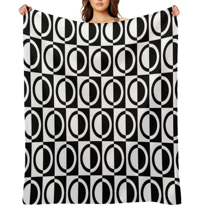 Black on White Circles And Squares Pattern Versatility Throw Blanket