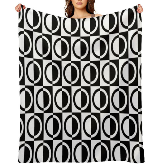 Black on White Circles And Squares Pattern Versatility Throw Blanket