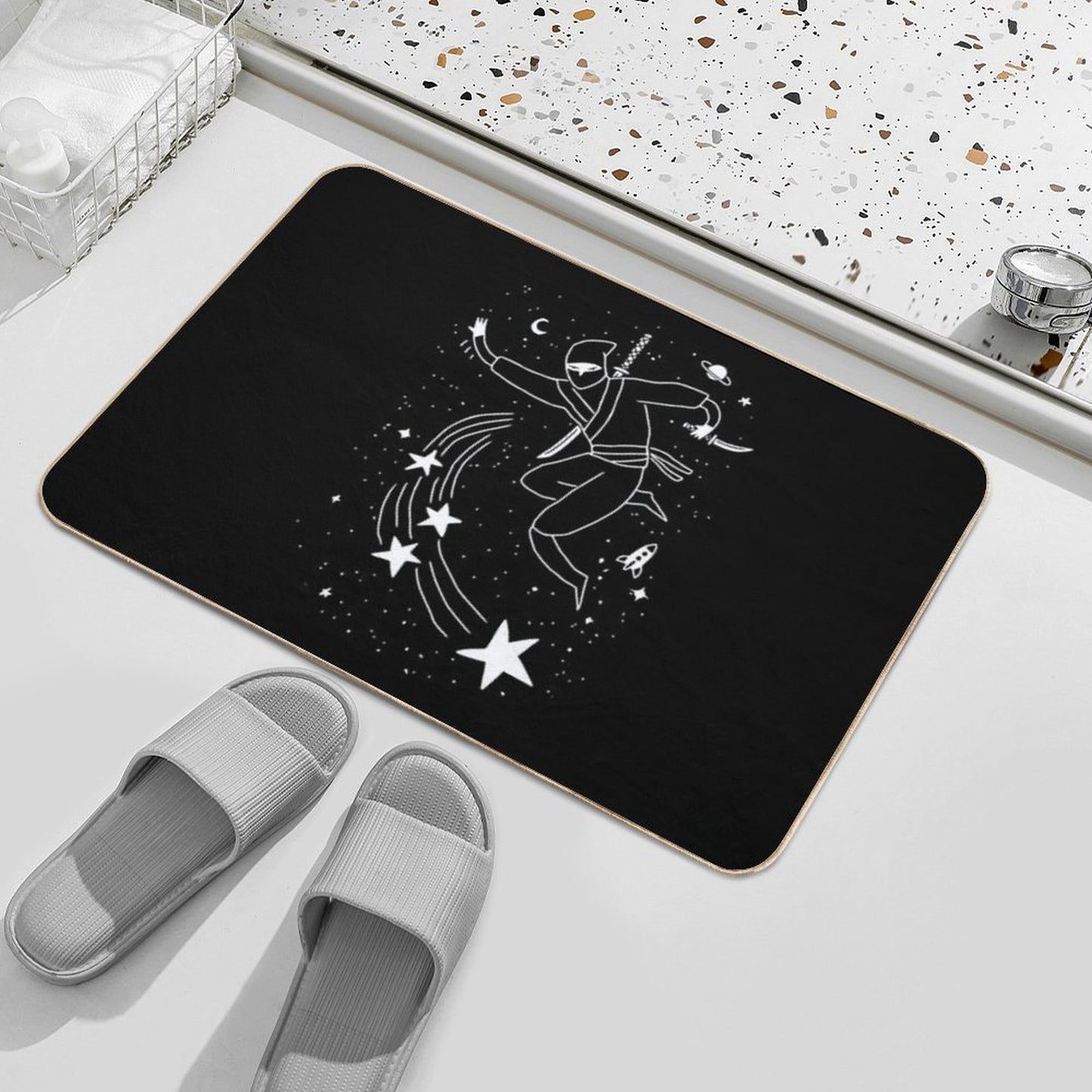 Space Ninja Throwing Stars  Stain-Proof Bath Mat