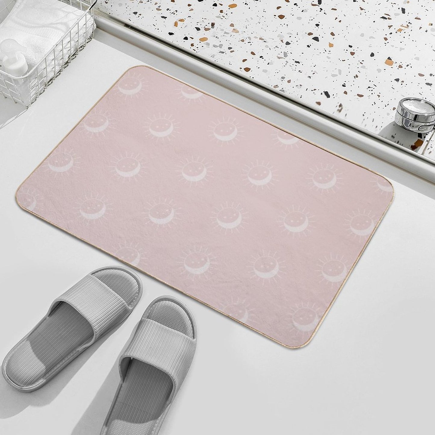 Pretty Sun And Moon Pattern Soft Aesthetic In Muted Colors Pale Pink  Multi-Purpose Bath Mat