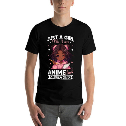 Just A Girl Who Loves Anime And Sketching Afro Anime Merch  Summer-ready Fabric T-Shirt