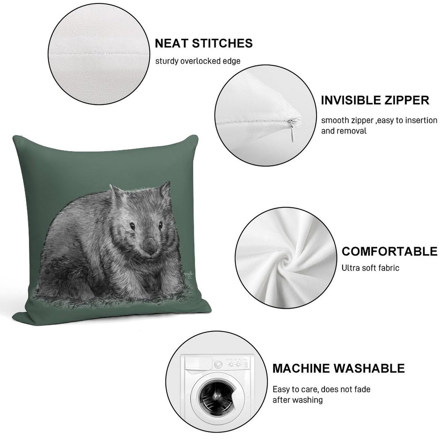 Wombat Soft Hidden Zipper Throw Pillow
