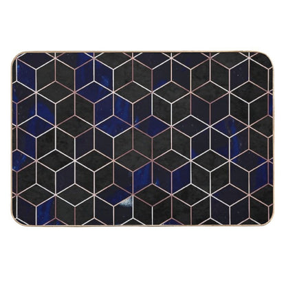 Indigo Hexagons Geometric Pattern  Easy Maintenance Bath Mat