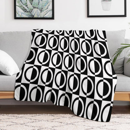 Black on White Circles And Squares Pattern Versatility Throw Blanket