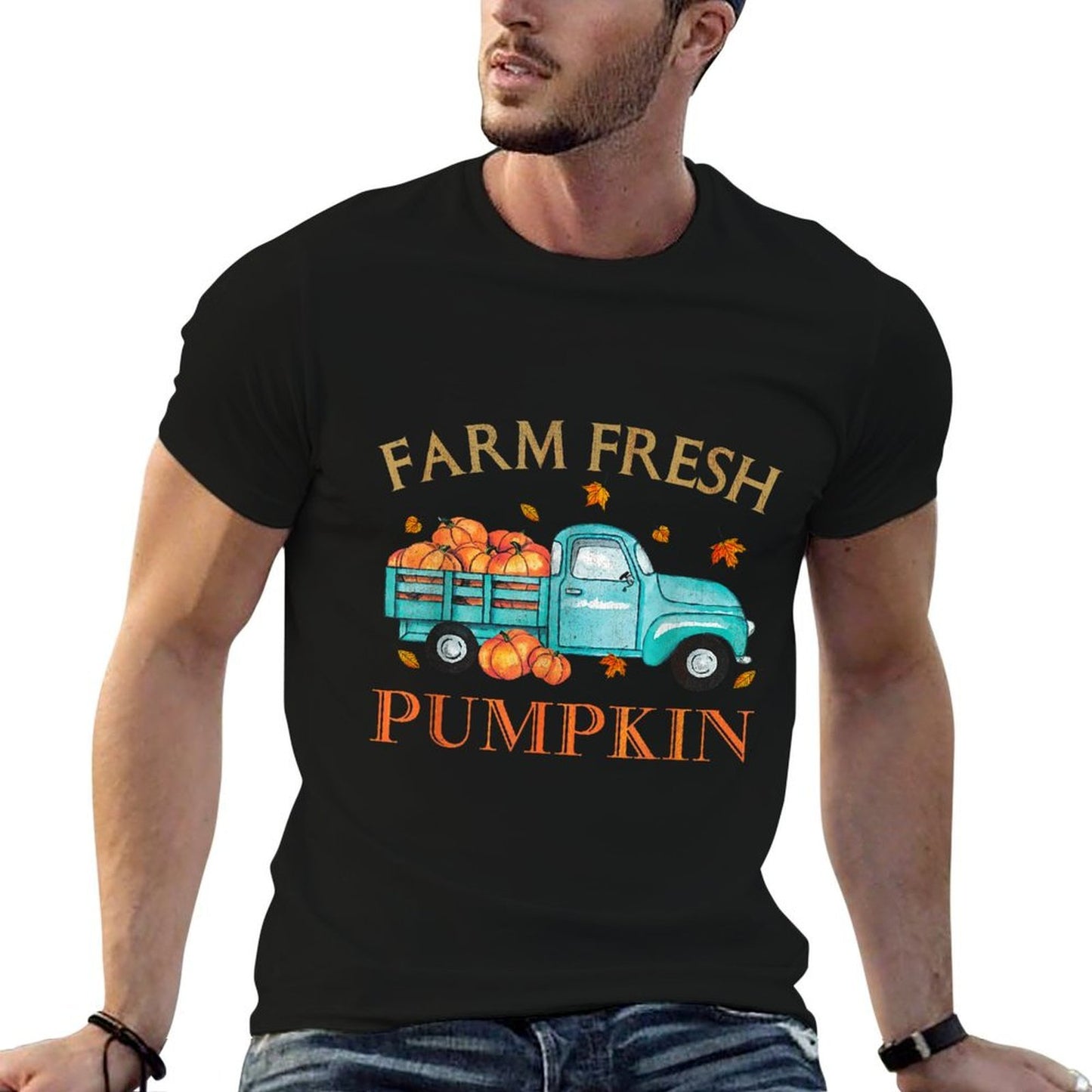 Farm Life Farmhouse Truck Pumpkin Harvest Autumn Fall Leaves  Durable T-Shirt