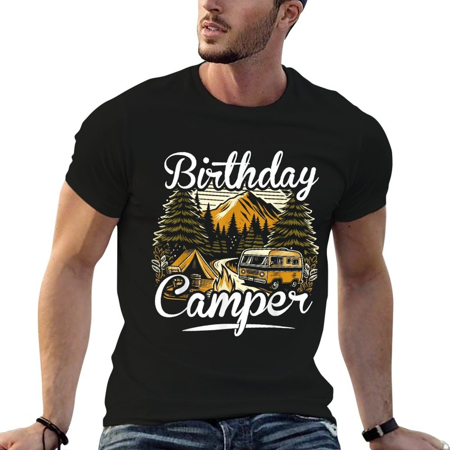 Birthday Camper Camping  Tagless Design T-Shirt