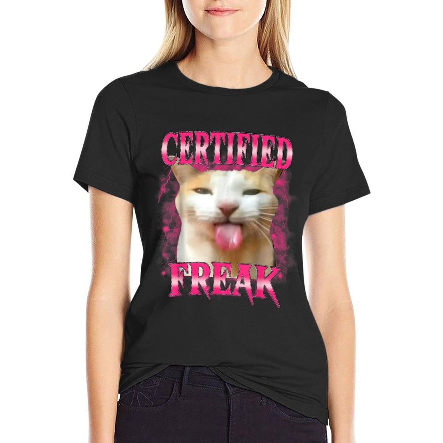 Certified Freak Eat Cement Cursed Cat Funny Cat Meme  High-quality Stitching T-Shirt