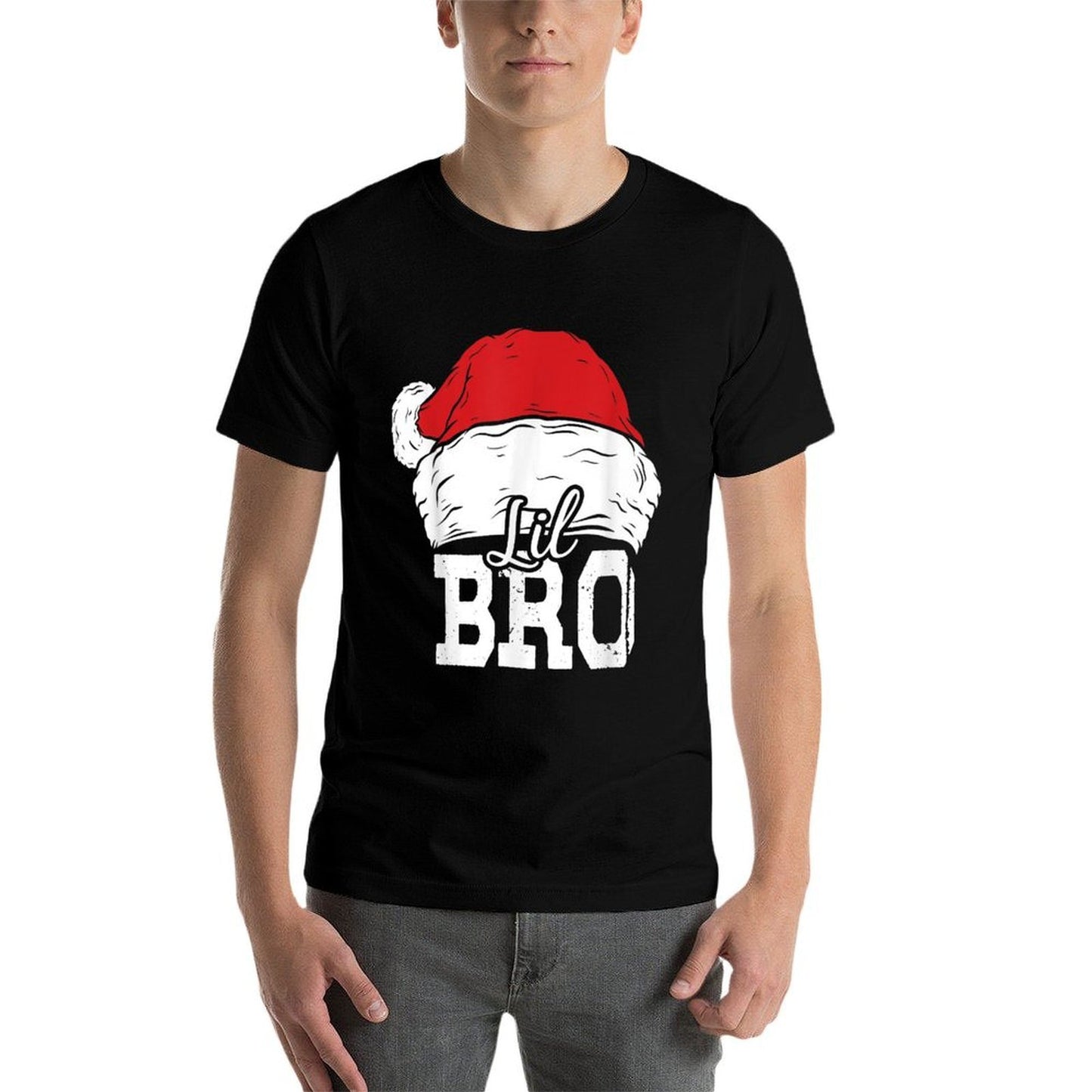 Lil Bro  Santa Hat Christmas Matching Family Pajama  Heathered Texture T-Shirt