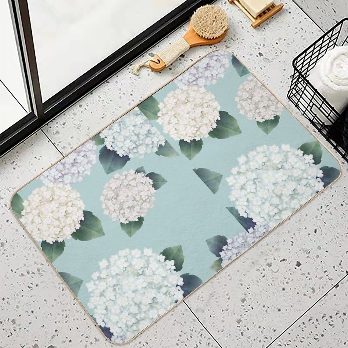 Summer Day, Watercolor White Flower Art, Korean Design  Fade-Resistant Bath Mat