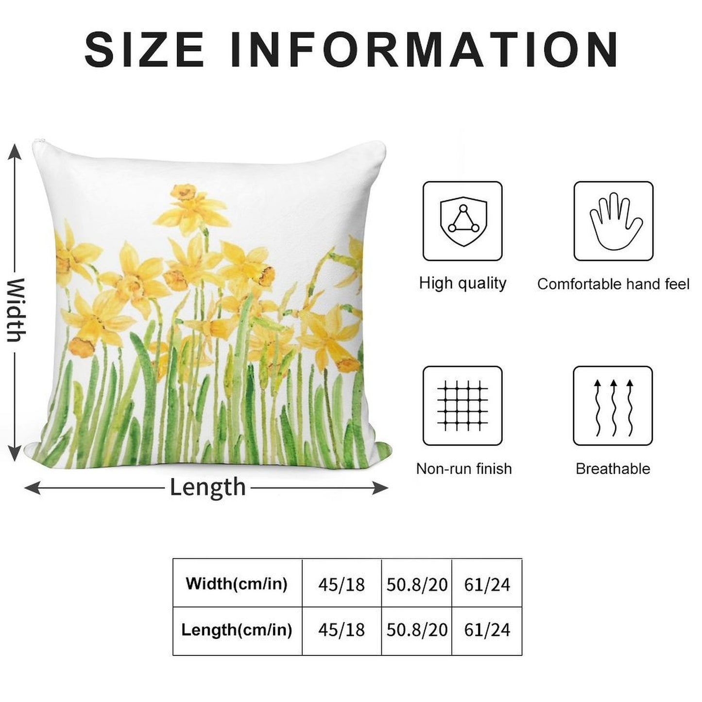 Hand Painted Yellow Daffodils Field Watercolor Soft Shrink-Resistant Throw Pillow