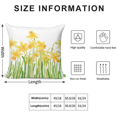 Hand Painted Yellow Daffodils Field Watercolor Soft Shrink-Resistant Throw Pillow