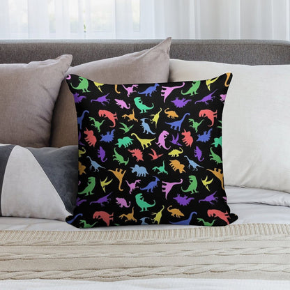 Fun Dinosaur Pattern (Black Background) Soft Durable Construction Throw Pillow