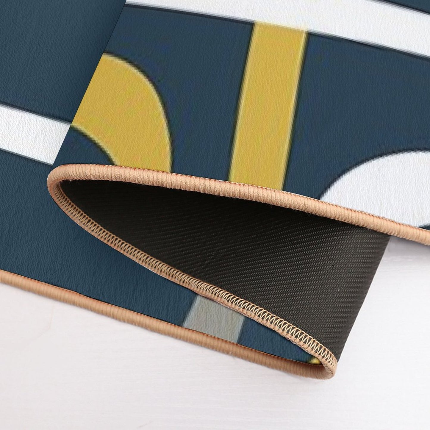 Midcentury Modern Loops Retro Pattern in Light Mustard, Grey, White, And Navy Blue  Non-Slip Bath Mat