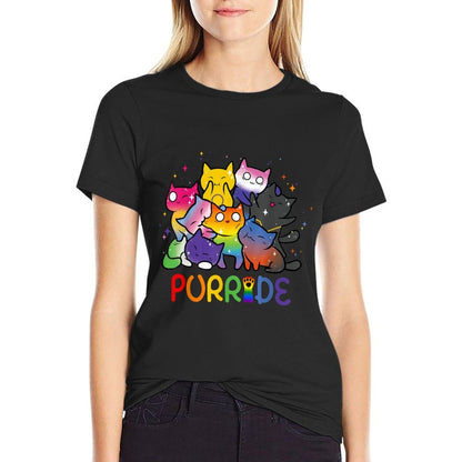 Purride Cat Pride Ally LGBT Rainbow Animal Lovers Women Kids  Summer-ready Fabric T-Shirt
