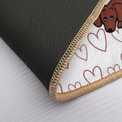 Red Smooth Haired Dachshund Floating in The Air  Repositionable Bath Mat