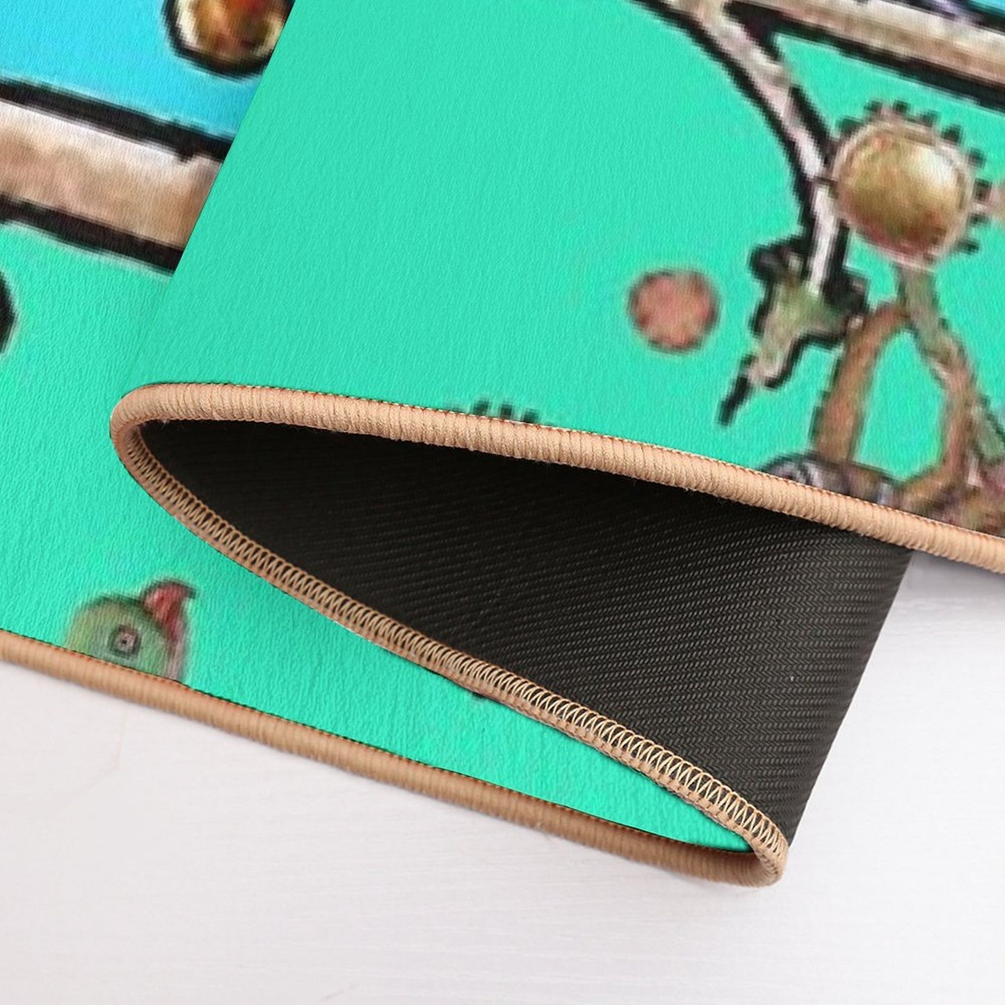 WEIRD MEDIEVAL BESTIARY MAKING MUSIC,White Rabbit And Dog Playing Organ, Harpist Hare, Snail Cat in Blue  Anti-Trip Bath Mat